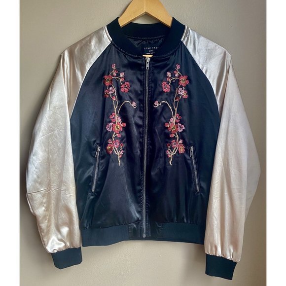 Love Tree Floral Embroidered Bomber Jacket - Picture 1 of 5